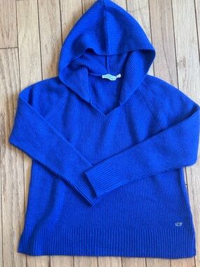 Vineyard Vines Women’s Cobalt Blue Ribbed Hooded Crewneck Sweater